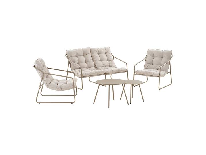 Garten Lounge Set Sandira – mit Stahlgestell in Sand und dicken Sitzpolstern - Sand - Luxusbetten24