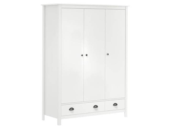 HWKQEQRF Kleiderschrank mit 3 Türen Hill Weiß 127x50x170 cm Kiefernholz Massives Kiefernholz, 2 Schubladen, 5 Regalfächer, Kleiderbügelstange, einfache Montage, Reinigung mit trockenem Tuch