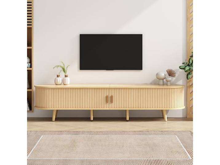 Merax Wohnzimmer TV-Schrank mit Stauraum und 2 Schubladen, MDF mit Walnuss Holzmaserung, Kompakt 175x40x42cm, Höhenverstellbare Füße – TV-Ständer für kleine bis mittelgroße Räume