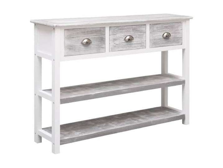 vidaXL Paulownia-Holz Massiv Sideboard 3 Schubladen Kommode Anrichte Schrank Beistellschrank Konsolentisch Flurschrank Antik-Grau 108x30x76cm