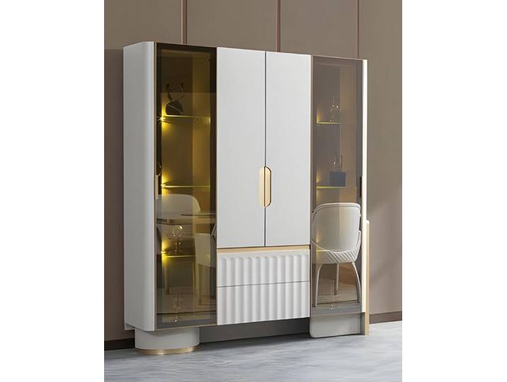 Xlmoebel Kleiderschrank Moderne Weiße Vitrine mit Designer Verzierung aus Holz (Kleiderschrank, 1-St., Kleiderschrank) Made in Europa