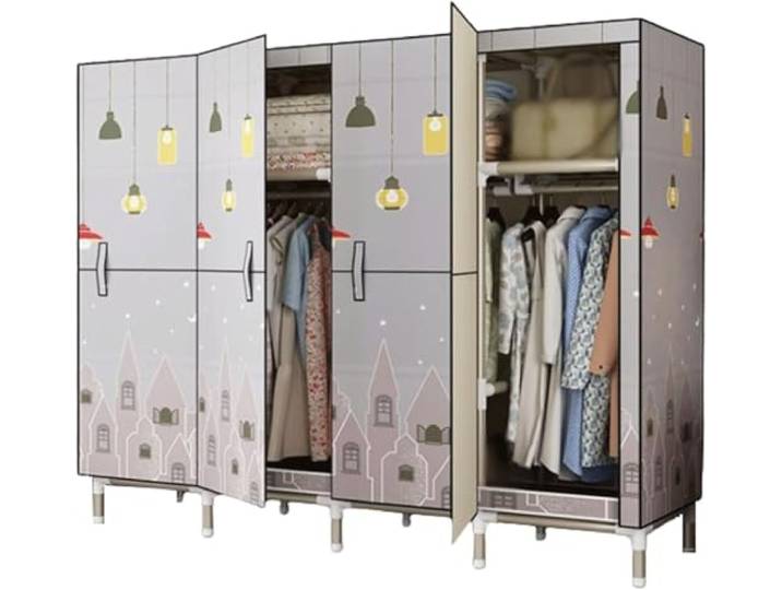 LoiYtrd Tragbarer, platzsparender Schrank aus verdicktem Stahlrohr(190cm,A)