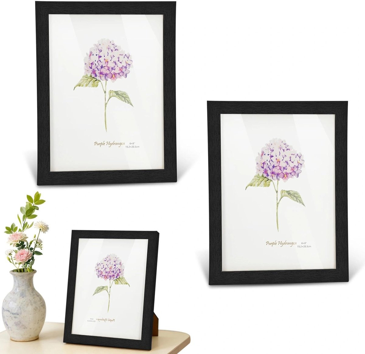 Dailygoods - 3-delige Houten Fotolijst Set - Zwart - 15x20 cm