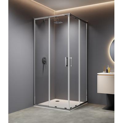 Eckdusche WELLTIME "Trento Slimline", silber (chromfarben), B:90cm H:190cm T:90cm, Duschkabinen, Verstellbereich 80-90cm, 5mm ESG, verbessertes Rollensystem