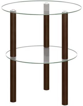 Costway 2-Tier Round End Table with Clear Tempered Glass Top and Shelf-Brown