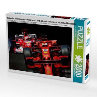 CALVENDO Puzzle Sebastian Vettel in roten Italiener anno 2018, Michael Schumacher im 2005er Monoposto. 2000 Teile Puzzle quer | 2000 Teile Lege-Größe