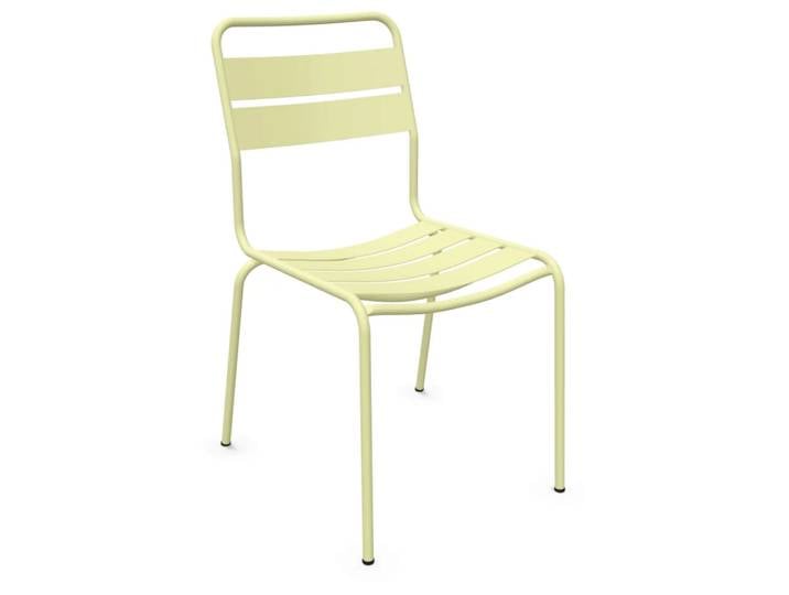 Metall-Lattenstuhl Glarus von Schaffner / Farbe: Buchsbaumgelb / Grösse: 52 x 62 cm