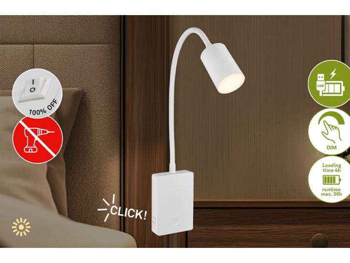 BRILONER LEUCHTEN LED Leselampe SMOOTH , weiß (weiß matt), 1, H: 17cm, 1 Stk., Leuchten, 7x51x4,5 cm, Schlafzimmer, Kinderzimmer, LED Leselampe