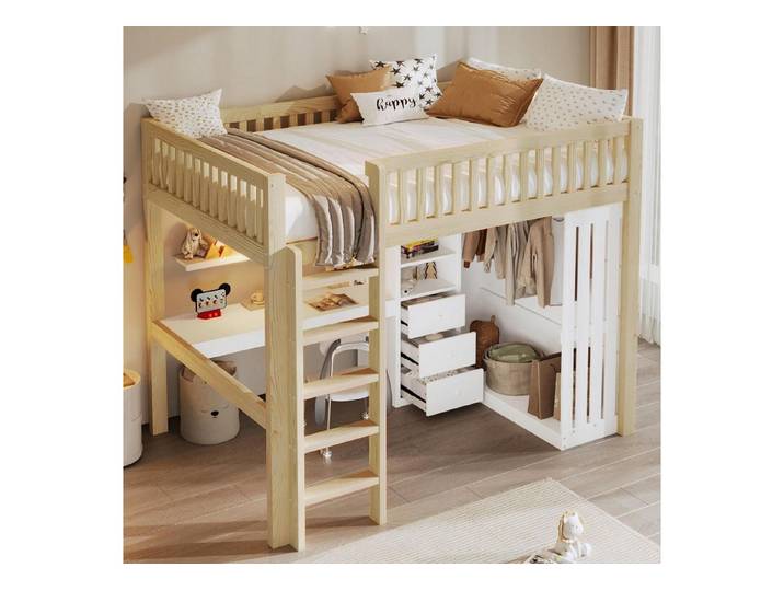 LuxusKollektion Kinderbett Hochbett 140x200cm mit Schreibtisch