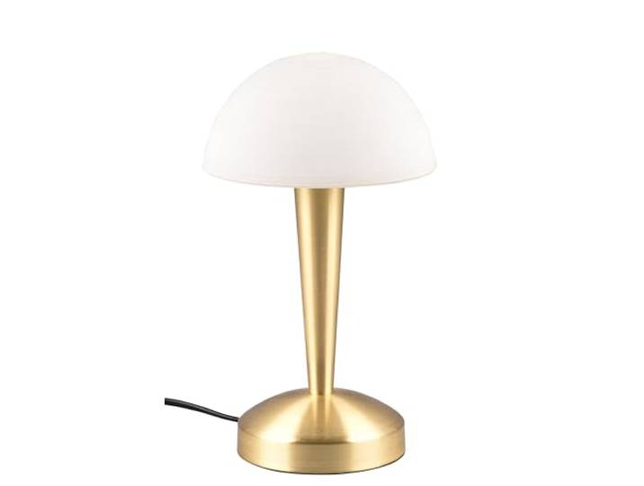 Reality Leuchten Tischleuchte Canaria R59561108, Metall Messing matt, Glas Weiß gewischt, inkl. 4.9 Watt LED E14, On/Off Touch