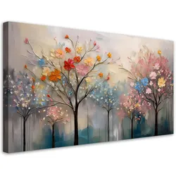 LEINWANDBILD Blühende Bäume Gemalte Blumen 100x50cm