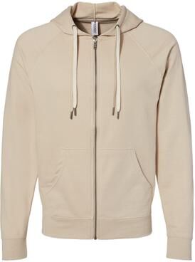 Independent Trading Co. SS1000Z Loopback Terry Zip Hoodie in Sand size Small   Cotton/Polyester Blend