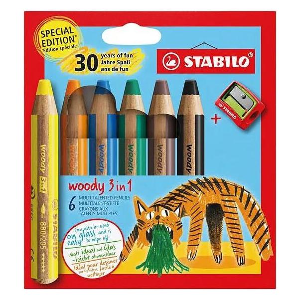 Magni STABILO Buntstifte woody 3in1 Tiger Design 6 Stück mit Spitzer (6x) (8806-4-2)