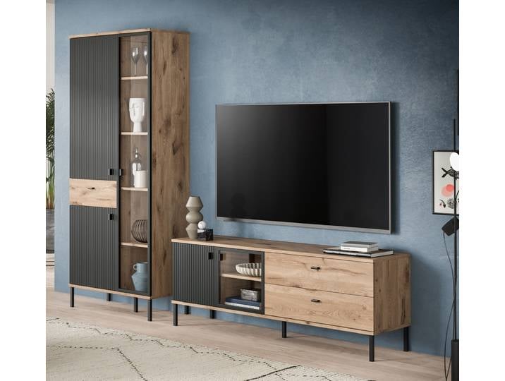 Wohnkombination Chess , 2-teilig , Nox Oak / schwarz Komplettset