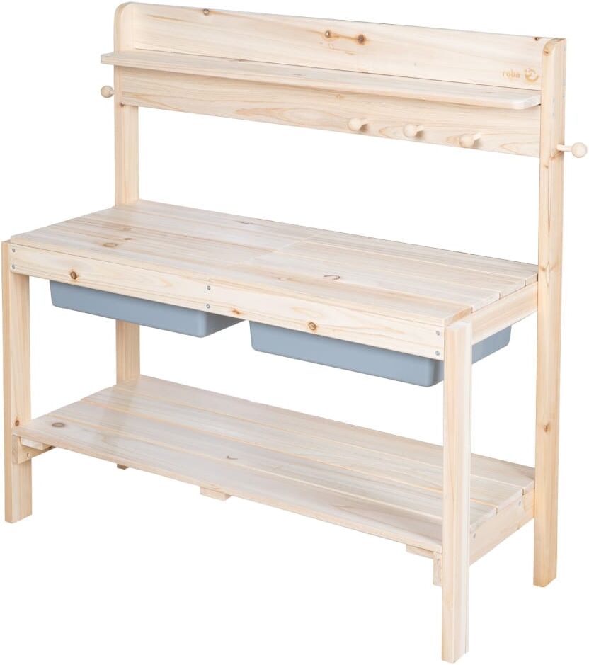 roba Cuisine de jardin pour enfant en bois naturel avec 2 bacs de jeu Beige 35x89x90cm