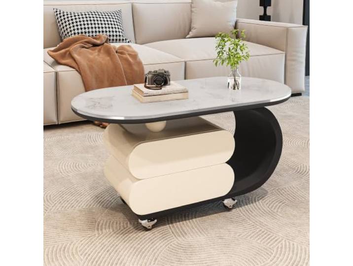 VSLreoiFX Moderner Couchtisch mit Schubladen – Couchtisch aus Sinterstein mit Stauraum