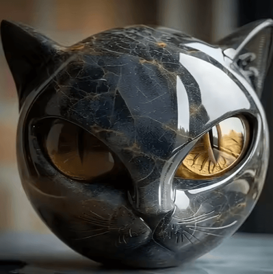 Inspire Curations Luxury Black Cat Stone Sculpture Textured Resin Cat Head Decor Modern Ornament yellow