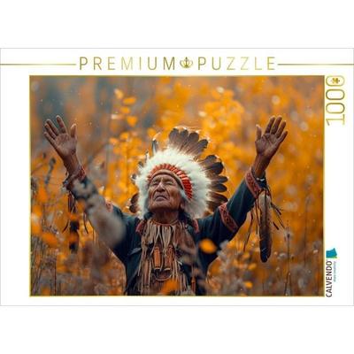 CALVENDO Puzzle Bitte an die Götter - Indianischer Häuptling | 1000 Teile Lege-Größe 64x48cm Foto-Puzzle für glückliche Stunden