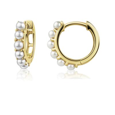 Paar Creolen FIRETTI "Schmuck Geschenk Silber 925 Ohrringe", gold (gelbgoldfarben, weiß), Ohrringe, Damen, 2,5mm, Perlen Silber 925 (Sterlingsilber), Perlen, Silber 925 (Sterlingsilber), Made in Germany - mit Süßwasserzuchtperle