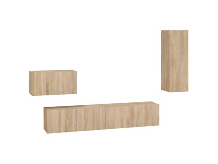 Helloshop26 Möbel-Set Schrank Buffet TV Wohnzimmer Schlafzimmer Wohnzimmer 4-teilig Eiche Sonoma Holz Technik Braun 02_0024807