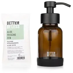 BETTER BY LESS Handseife Starter Set mit Braunglas Schaum- spender, Bumper und Pulverseife 18g