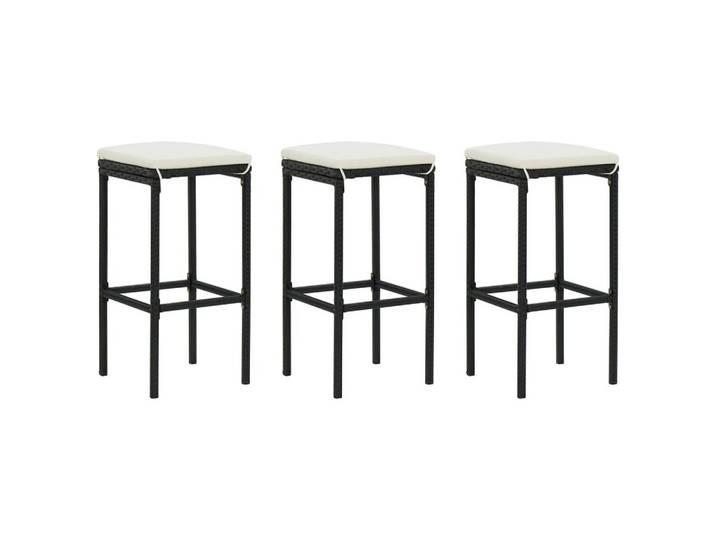 vidaXL Barhocker Barhocker mit Kissen 3 Stk. Schwarz Poly Rattan (3 St)