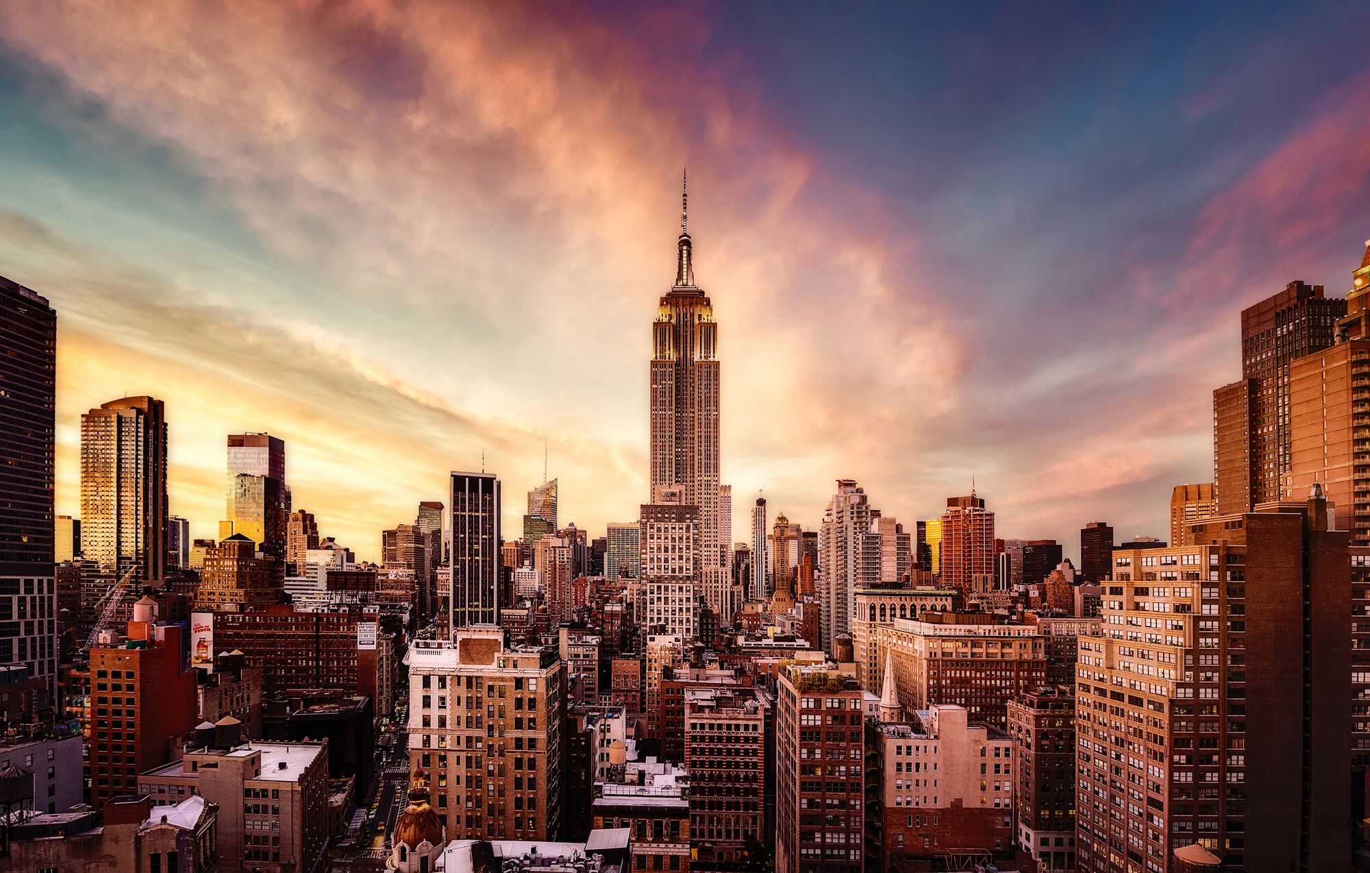 Fototapete PAPERMOON "Photo-Art JAVIER DE LA, MIDTOWN SUNSET", bunt, B:3m L:2,23m, Vlies, Tapeten, Fototapete