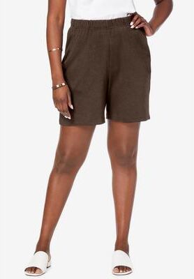 Plus Size Women's Soft Ease Cotton Knit Short by Jessica London in Chocolate (Size S)