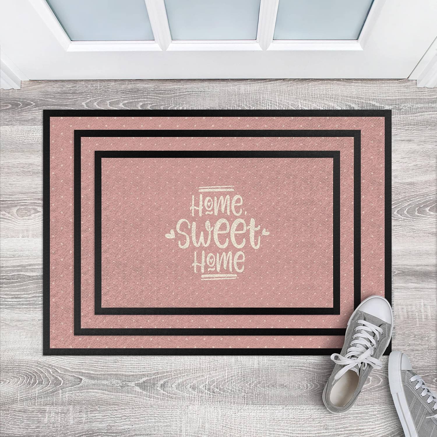 home24 Deurmat Home Sweet Home Polkadots Roze 70 x 50 cm