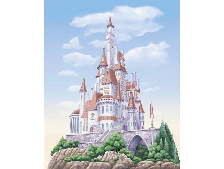 Disney Fototapete Princess Belle Castle, Mehrfarbig, Cartoon, 200x250 cm, Tapeten & Wandverkleidungen, Fototapeten