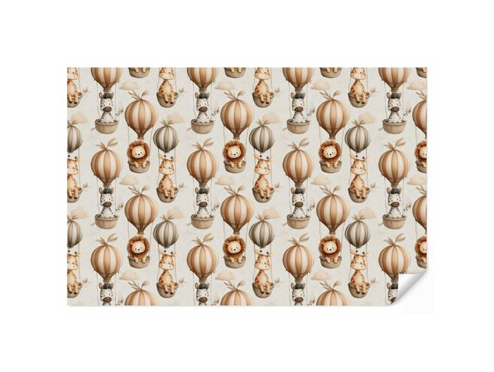 OnlyWow Kindertapete - Safari - Heißluftballons - Taupe - 350x220 cm, Beige, Papier, Rechteckig, 350x220 cm, Tapeten & Wandverkleidungen, Vliestapeten
