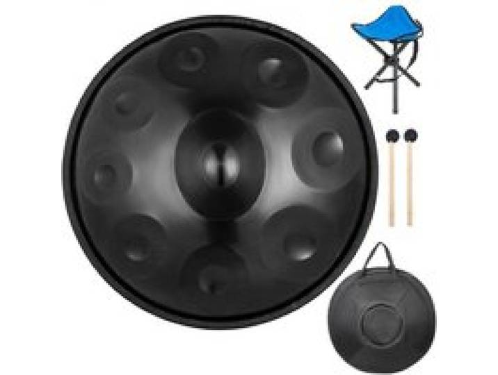 VEVOR Tambour à Main Noir, Tambour à Main Instrument à Percussion D Mineur 9notes, Acier à l'azote avec 1 Support, Idéal pour Spectal Rue Fêtes Rassemblements Entre Amis et Familles