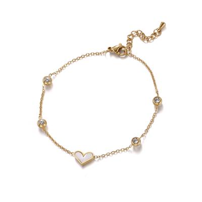 Armband FIRETTI "Schmuck Geschenk Edelstahl Armschmuck Ankerkettenglieder Liebe Herz", gold (gelbgoldfarben, kristallweiß, perlmuttfarben, kristallweiß), Armbänder, Damen, 20,5cm, Edelstahl, Armband, mit Zirkonia (synth.), Naturstein - mit Perlmutt
