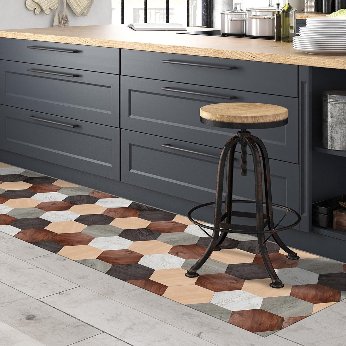 Wasbare antislip vinyl keukenloper voor keuken, badkamer of tuin