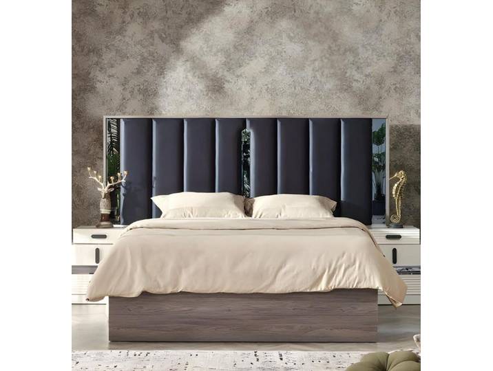 JVmoebel Bett Luxus Designer Bett in Grau mit eleganter Linienführung (Bett), Made in Europa