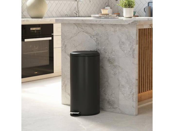 HOMCOM Poubelle 30L à Pédale Soft-Close Noir