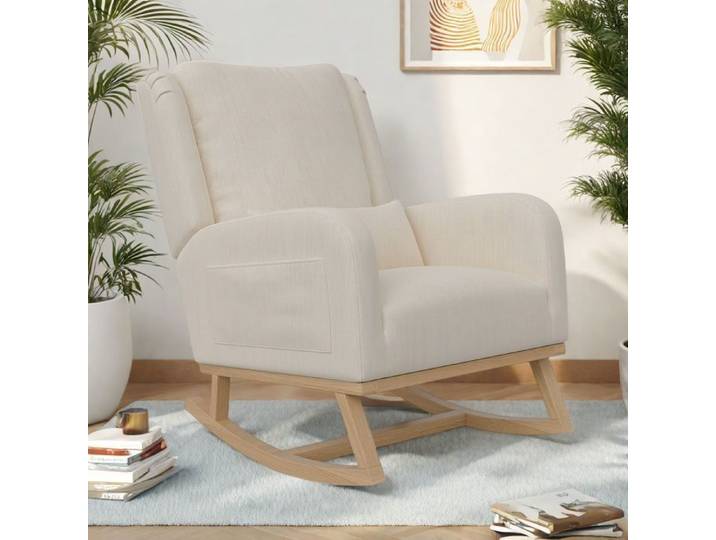 Fauteuil à Bascule - Beige - Accoudoirs - Poches de rangement - Design Scandinave