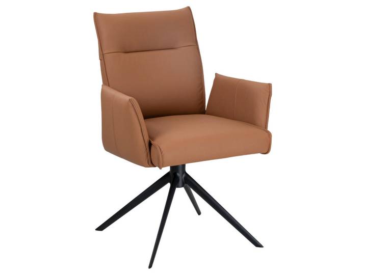 Valnatura Armlehnstuhl, Cognac, Metall, Echtleder, Rindleder, Drehkreuz, 60x88.5x57.5 cm, Sitzfläche 360° drehbar, Esszimmer, Stühle, Esszimmerstühle, Armlehnenstühle