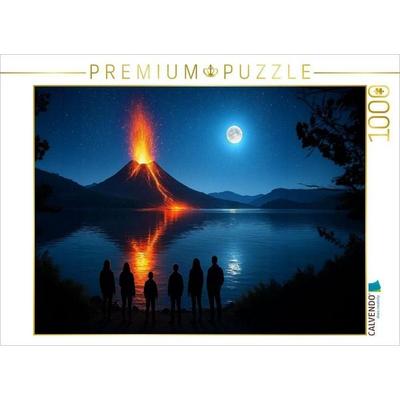 CALVENDO Puzzle Vulkanausbruch - Beobachter bei Nacht | 1000 Teile Lege-Größe 64x48cm Foto-Puzzle für glückliche Stunden