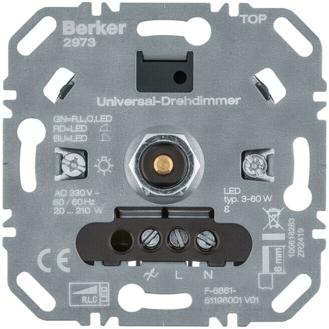 Berker Variateur rotatif Uni (R, L, C, LED) commande d’éclairage 2973 (2973)