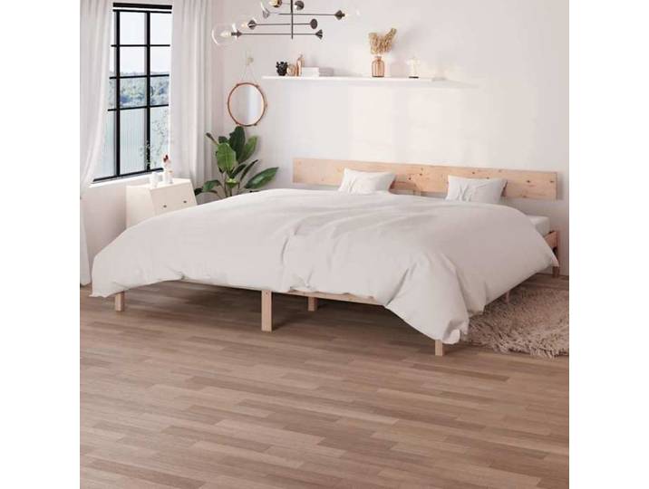 Cadre lit bois massif 200x200 cm robuste naturel grand format chambre spacieuse durable