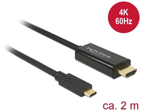 Delock USB-C / HDMI Adapterkabel USB-C Stecker, HDMI-A Stecker 2.00 m Schwarz 85291 vergoldete Steckkontakte USB-C-Displaykabel