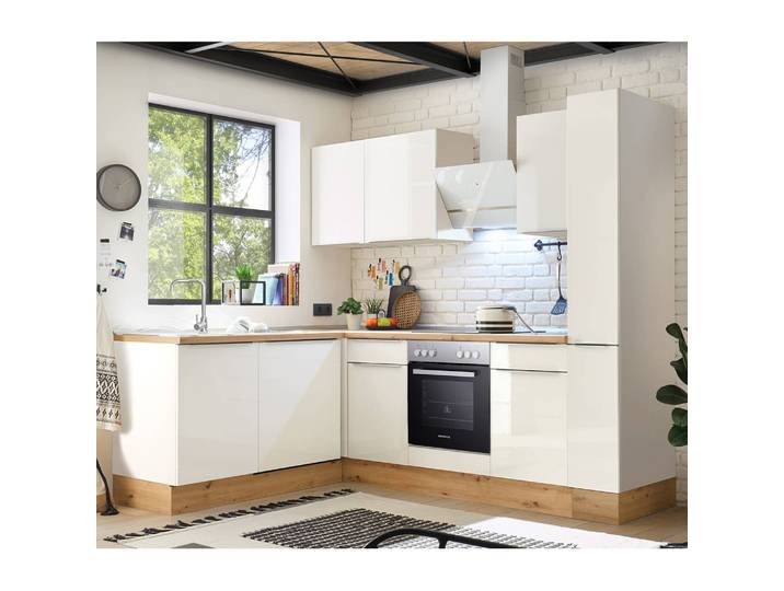 Cuisine d’angle Amanda II 250cm Blanc/Blanc brillant/Blanc