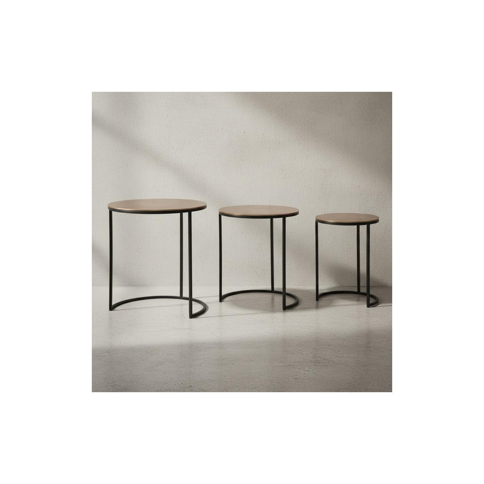 KADIMA DESIGN Eleganter Satztisch Metall Rund, 3er Set, Aluminium Gold/Schwarz