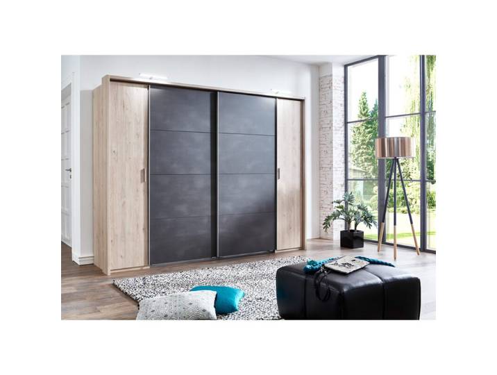 Wimex Lotto Dreh-/ Schwebetürenschrank optional mit Passepartoutrahmen - Hickory Oak Nachbildung, Dekor Raw Steel - inkl. Passepartout Modern, Zeitlos