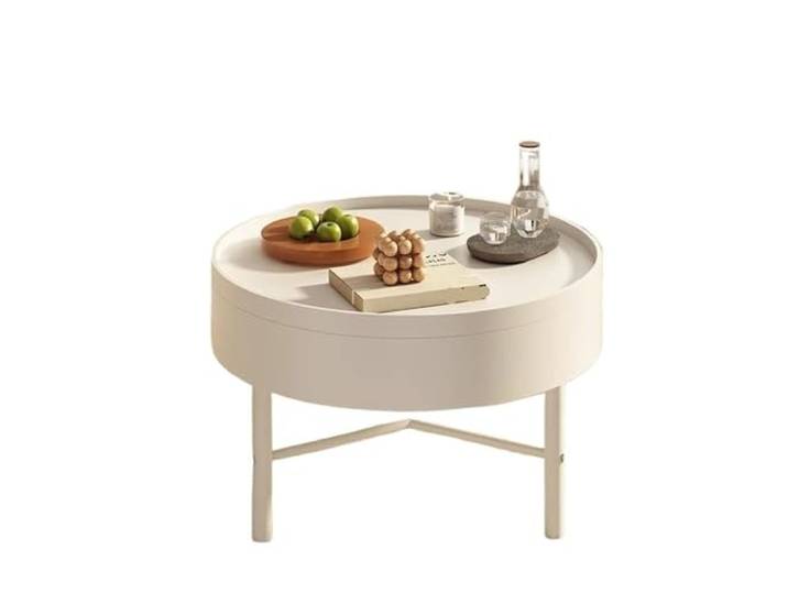Ptasccne Drehbarer runder Couchtisch mit drehbarem Stauraum, klein Kreis-Teetische for den Wohnzimmerbalkon couchtisch