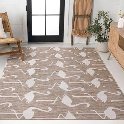 JONATHAN Y Liana Casual Coastal Flamingos Two-Tone Indoor/Outdoor Area Rug