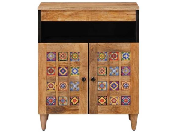 KTHLBRH Anrichte natur 60 x 33,5 x 75 cm Mangoholz massiv 2 Reißverschlusstüren, einfache Montage, Verwendung im Innenbereich, moderner Stil