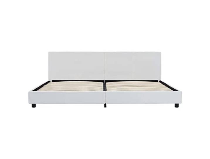 KTHLBRH Doppelbett Weiß Kunstleder 180 x 200 cm Gepolstertes Kopfteil, MDF-Rahmen, Latten inklusive, Beine aus Stahl