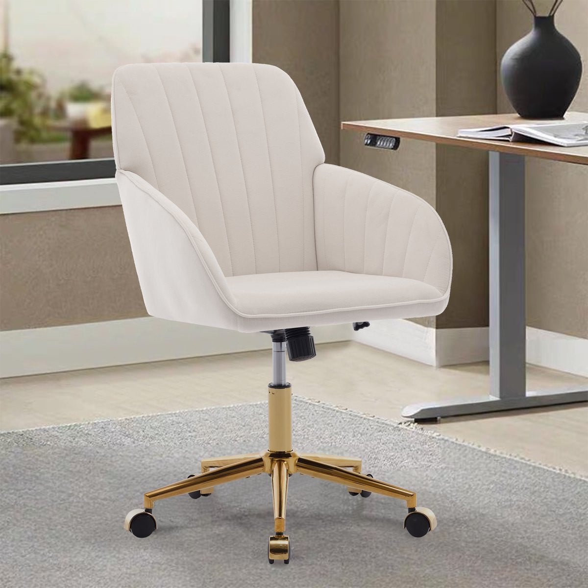 STILVORA Bureaustoel Verstelbaar - Ergonomische Draaistoel met Wielen - Fluweel Wit